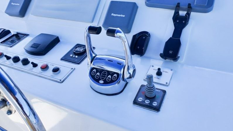 Glendinning Complete Controls control head installed at a yacht helm