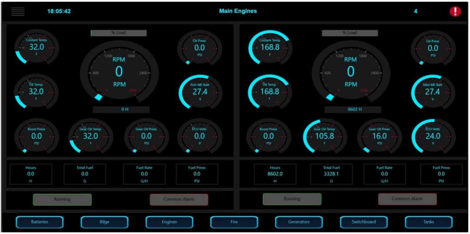 MARS7000 Main Engines monitoring screen