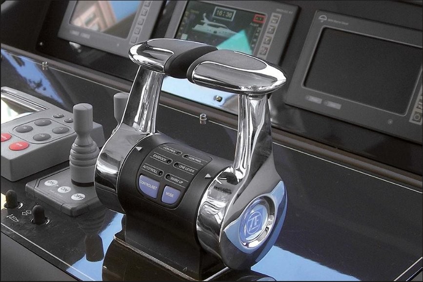 ZF SmartCommand electronic propulsion control head at a yacht helm